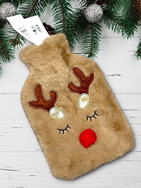 Гумова грілка у плюшевому новорічному чохлі, грілка у ліжко. Pepco