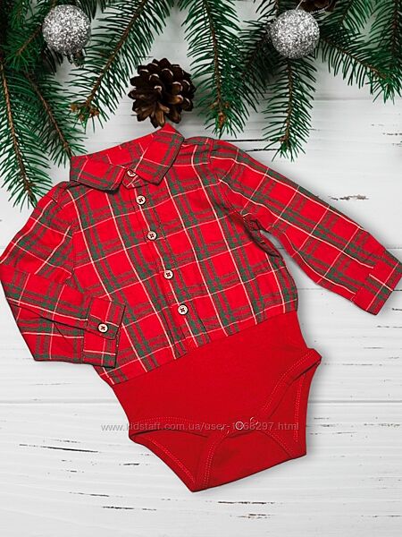 Новорічний різдвяний бавовняний боді з байковою сорочкою Pepco