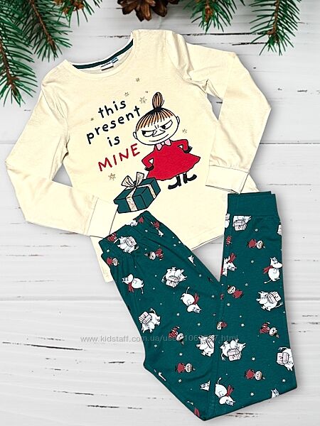 Новорічна, різдвляна бавовняна піжама для дівчинки Pepco, 9-10 років
