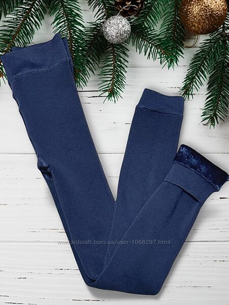 Лосини на хутрі, теплі зимові плюшеві легенси темно синій , Primark, XS, L