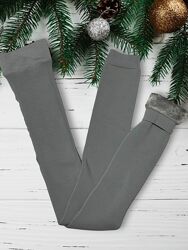 Лосини на хутрі, теплі зимові плюшеві легенси зеленувато сірий, Primark.