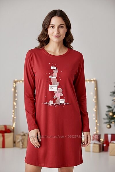 Жіноча новорічна бавовняна трикотажна нічна сорочка, Pepco, L.
