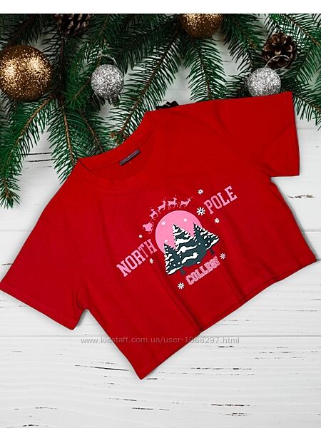 Вкорочена бавовняна новорічна, різдвяна футболка Pepco, 9-10, 13-14 р.