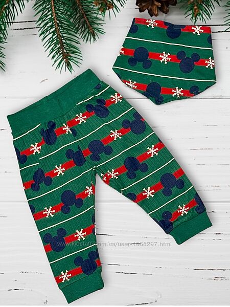 Комплект бавовняний трикотажний штанці та слюнвчик Disney, 3-6 міс.