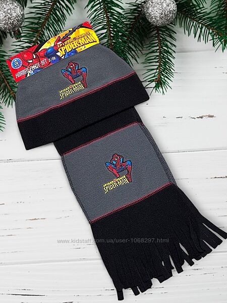 Теплий комплект шапка та шарф на хлопчика Spider Man, фліс.