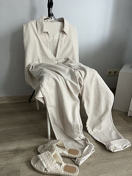 H&M подовжена лляна оверсайз сорочка