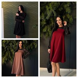 Вечірня сукня з прозорими рукавами від 42 до 56 розміру