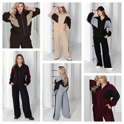 Жіночий спортивний флісовий костюм двокольоровий від 42 до 56 розміру