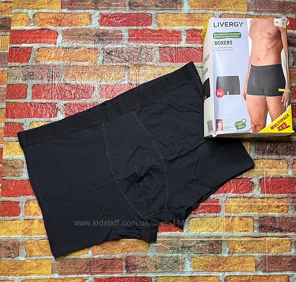 Труси боксери чоловічі чорні мега пак 8шт розмір ХХЛ Livergy.