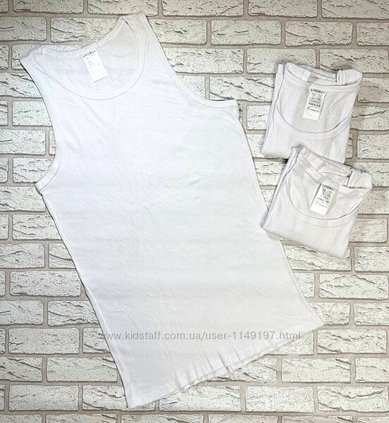 Арт.1090 майка натільна білизна чоловіча біла в рубчик 3шт livergy.