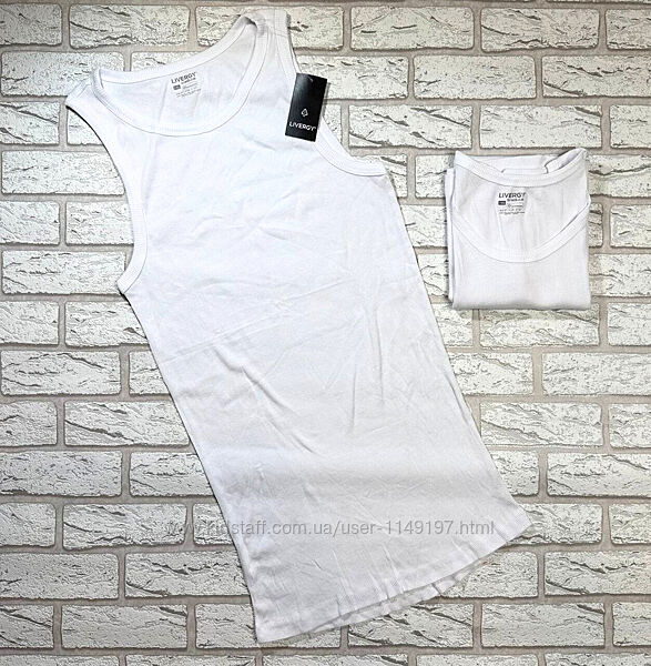 Майка натільна білизна чоловіча біла в рубчик 2шт livergy.