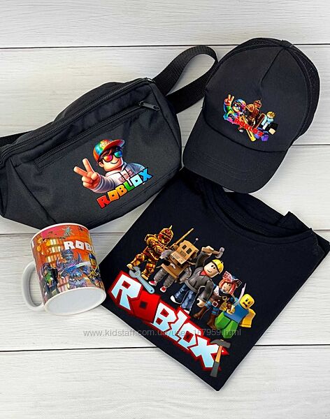 Подарунковий набір футболка, кепка, бананка, чашка з принтом Roblox