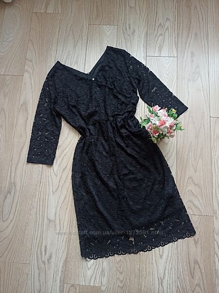 Вечірня чорна гіпюрова сукня, 2XL