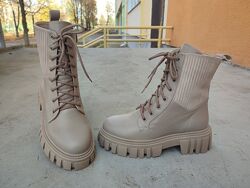 Женские зимние кожаные ботинки Teona 21373 бежевые