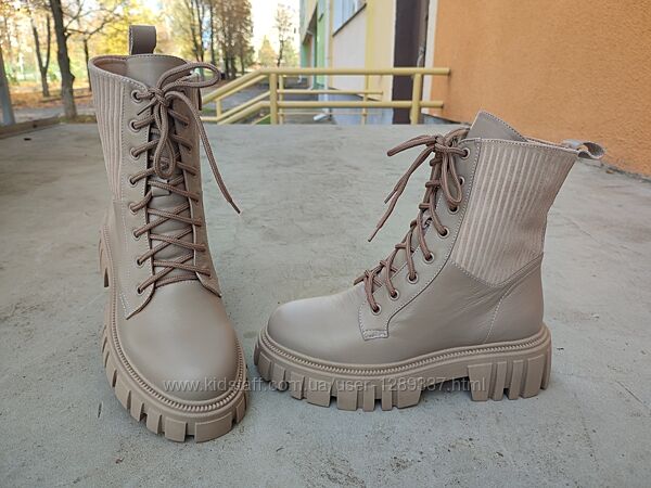 Женские зимние кожаные ботинки Teona 21373 бежевые