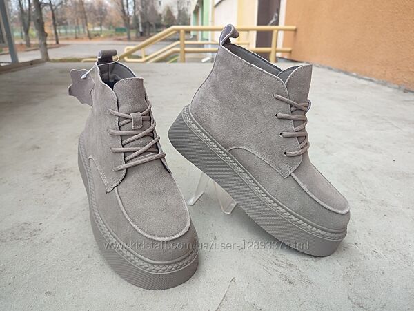 Черевики жіночі ITTS зимові шкіряні замшеві сірі 