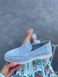 Лофери жіночі KATI SHOES 141 блакитні весна-осінь, замша натуральна 5429