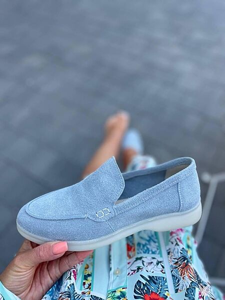 Лофери жіночі KATI SHOES 141 блакитні весна-осінь, замша натуральна 5429