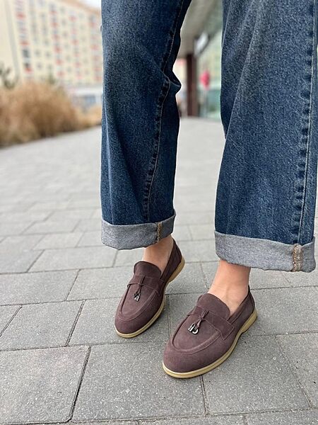 Лофери жіночі HENGJI 336-4 шоколадні весна-осінь, замша натуральна 5767