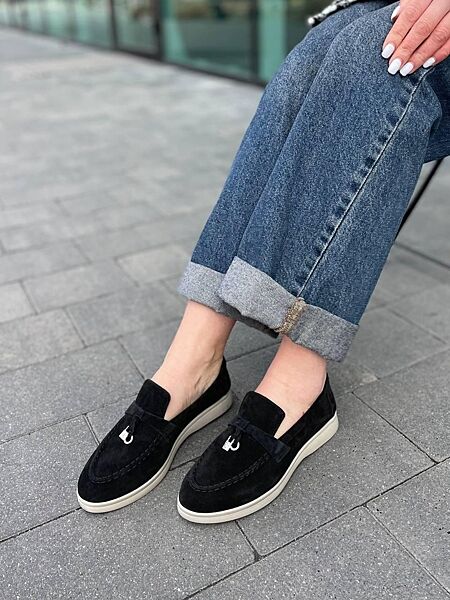 Лофери жіночі ALLSY 340-3041-C чорні весна-осінь, замша натуральна 5780