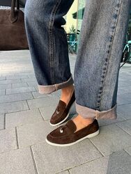 Лофери жіночі Mermaid Б-1 шоколадні/біл. під весна-осінь, замша натуральна 6006