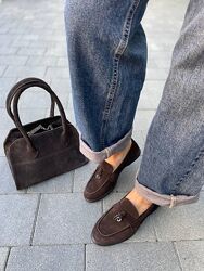 Лофери жіночі Mermaid Б-1 шоколодні/чор. під весна-осінь, замша натуральна 6007