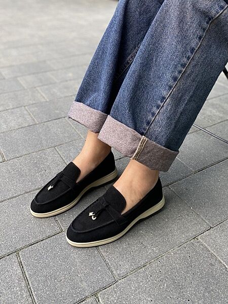 Лоферы женские lemon PL-1 черные весна-осень, замша натуральная 6015