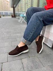 Лоферы женские KATI SHOES 061 коричневые осень-весна, замша натуральная 6065
