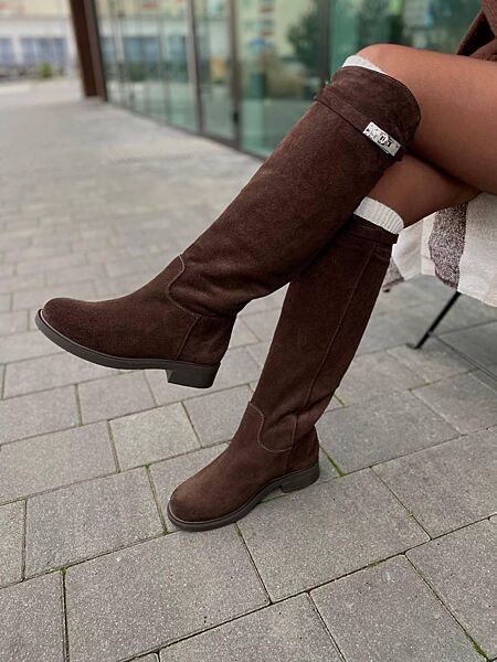 Сапоги женские VLAMAX C122 шоколадные зима евро-мех, замша натуральная 6170