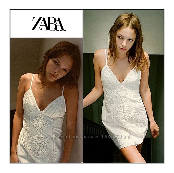 Сукня XS-S Zara з ажурною вишивкою та мереживом коротка біла літня жіноча