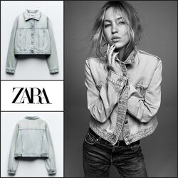 XS Zara Джинсова куртка з вареним ефектом блакитна молочна жіноча джинсовка