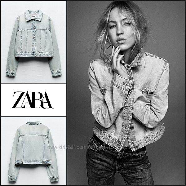 XS Zara Джинсова куртка з вареним ефектом блакитна молочна жіноча джинсовка