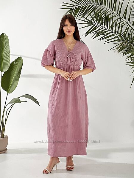 Літня сукня  міді довжини з мусліну