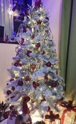 Ялинка елка сосна литая заснеженная санта гирлянда роса 180см