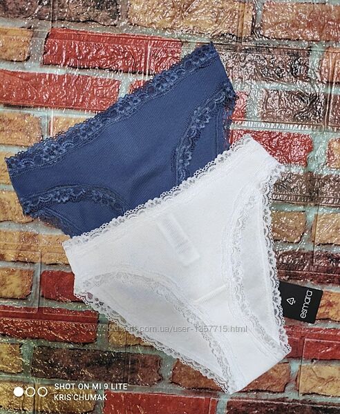 Арт.0358 трусики сліпи в рубчік з мереживом набір 2 шт від esmara розмір єв