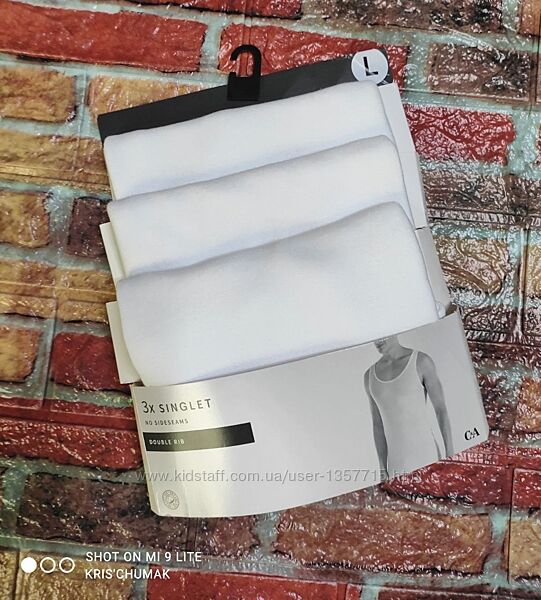 Арт.0526 набір чоловічіх білизняних майок 3шт від c&a розмір євро l