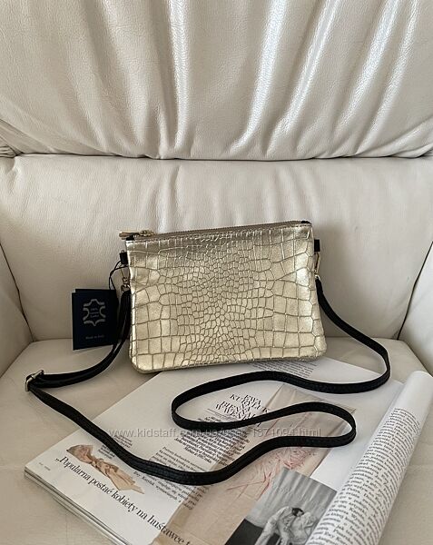 Італійська шкіряна сумочка кросбоді на 3 відділення