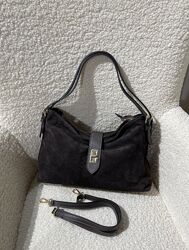 Італійська сумочка тоут замша шкіра шоколад Нова колекція