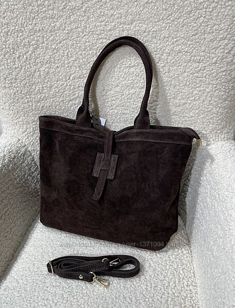 Італійська сумка шопер замша шоколад Нова колекція
