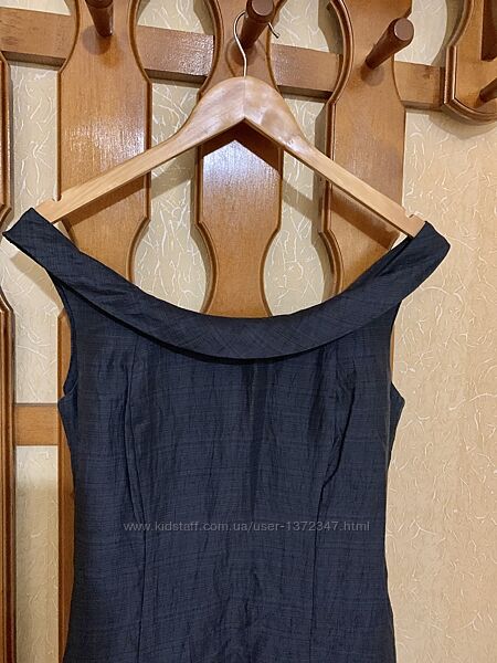 Сукня foxs натуральний льон міді комір човник приспущені плечі