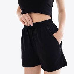 Брендовые короткие черные шорты бойфренды с высокой талией Zara, 12 размер.