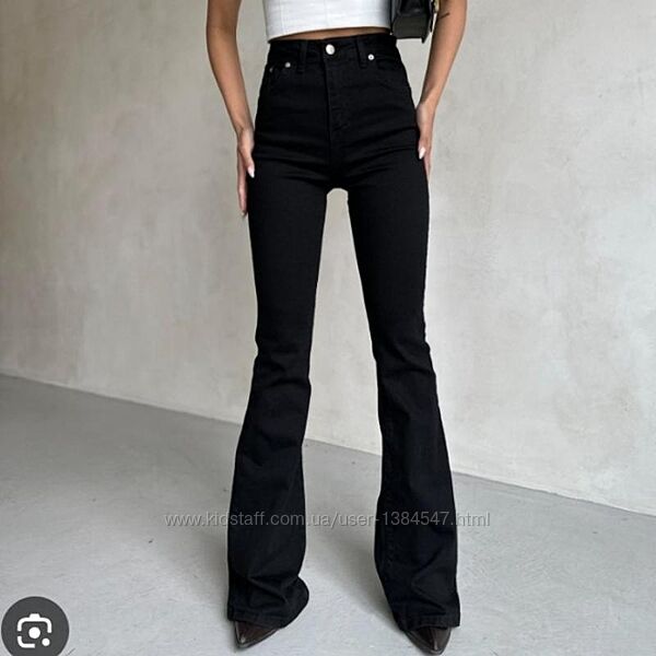 Брендовые черные джинсы клеш бут с высокой талией Zara, 38 размер.