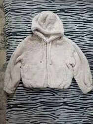 Брендовая короткая теплая шуба шубка полушубок с капюшоном Bershka, L разм.