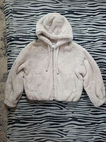 Брендовая короткая теплая шуба шубка полушубок с капюшоном Bershka, L разм.