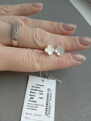 Срібні сережки пусети цвяшки білий перламутр Van Cleef Ван Кліф