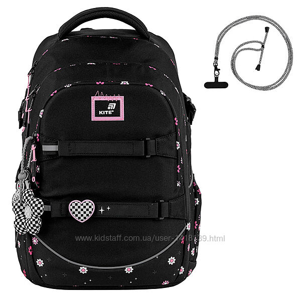 New. Рюкзак Kite teens чорний L для дівчини зріст 145-175см K25-727L-4