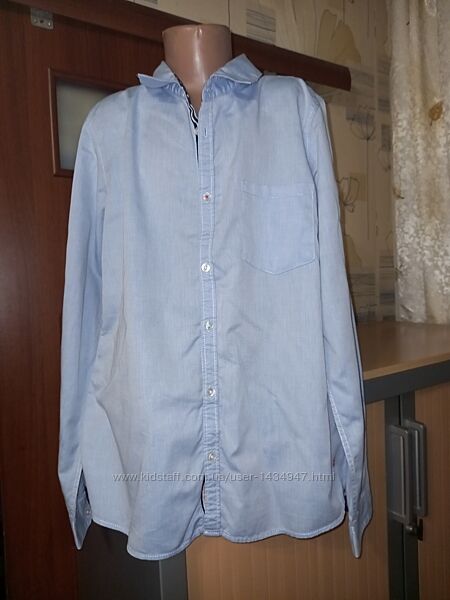 Голубая котоновая рубашка с длинным рукавом на парня 14 лет, рост 170 см