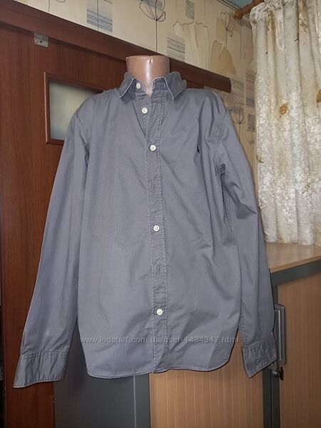 Серая котоновая рубашка с длинным рукавом на парня 12-13 лет, рост 160 см