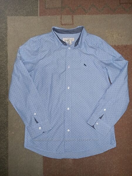 Рубашка голубая в горох с длинным рукавом на парня 11-12 лет, рост 152