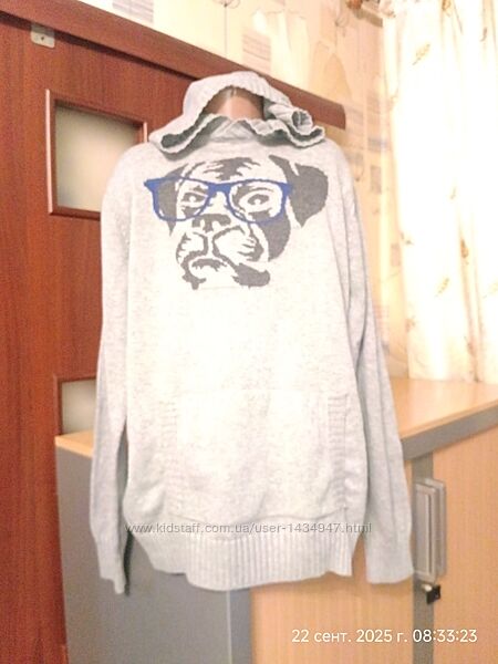 Джемперок хлопковый с капюшоном на парня 11-12 лет, рост 146-152 см
